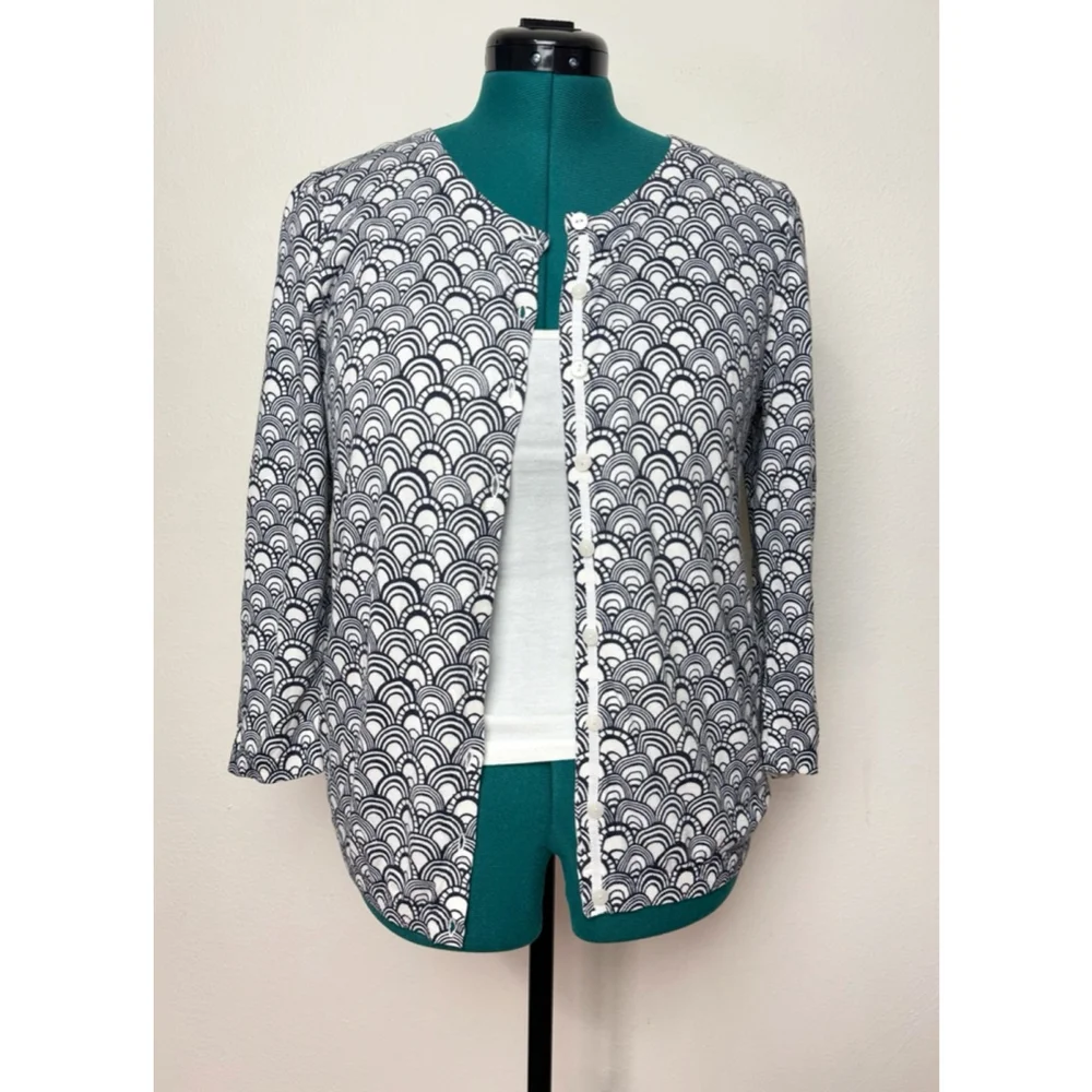 Talbots Women Cardigan Sweater Blue White Medium Business Casual Office Corporat